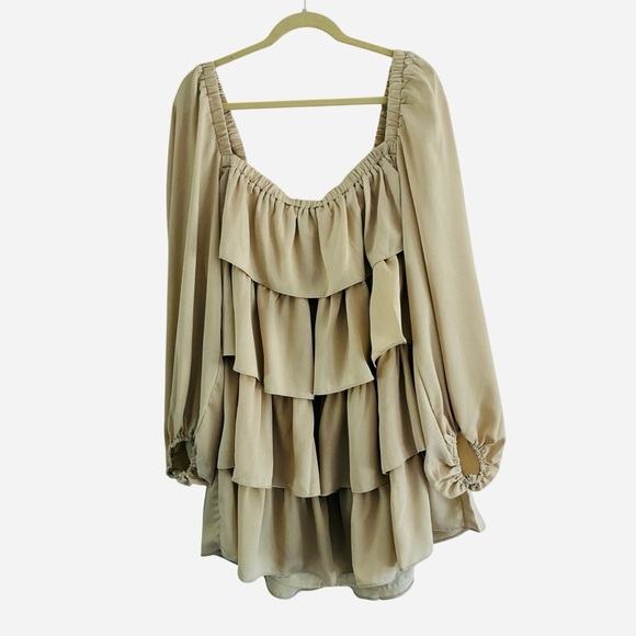 WeWoreWhat Tiered Mini Dress Chiffon Crème Brulee XL - Picture 4 of 11